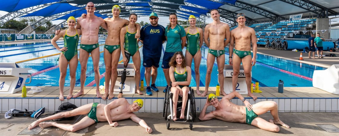Izzy Vincent with the Australian Paralympics swimming team at the 2021 Tokyo Paralympic games